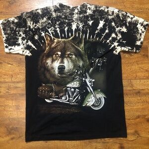 JAY’s ROCK Tie Dye Men’s L Wolf & Studded Harley Graphic T- Shirt 100% Cotton